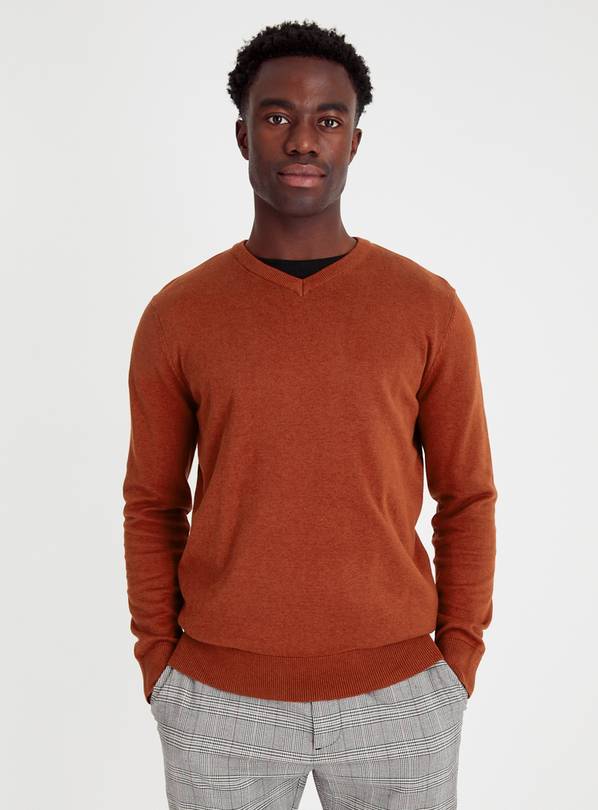 Rust V Neck Knitted Jumper M